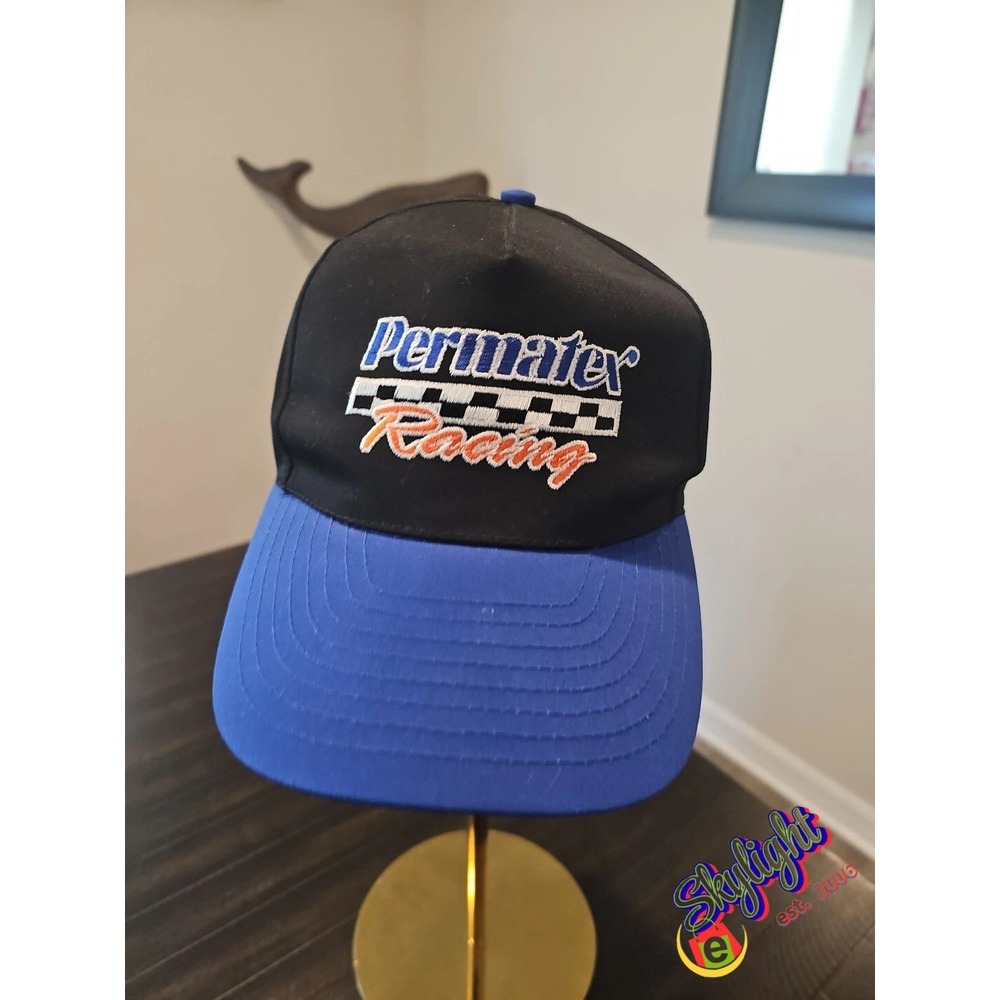 Nissun Black Blue 90s Permatex Racing Team Snapback Lightweight Hat Nascar Cap